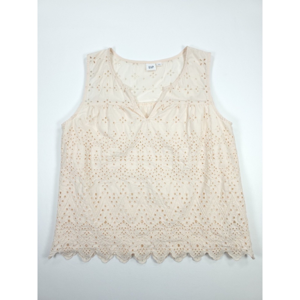 GAP Eyelet Embroidered Split-Neck Tank Top Blush Pink S Coquette Cottagecore